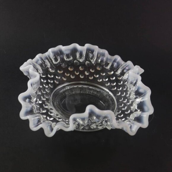 Antique White Opalescent Hobnail Moonstone Vintage Bowl with Ruffled Edges - Picture 4 of 5